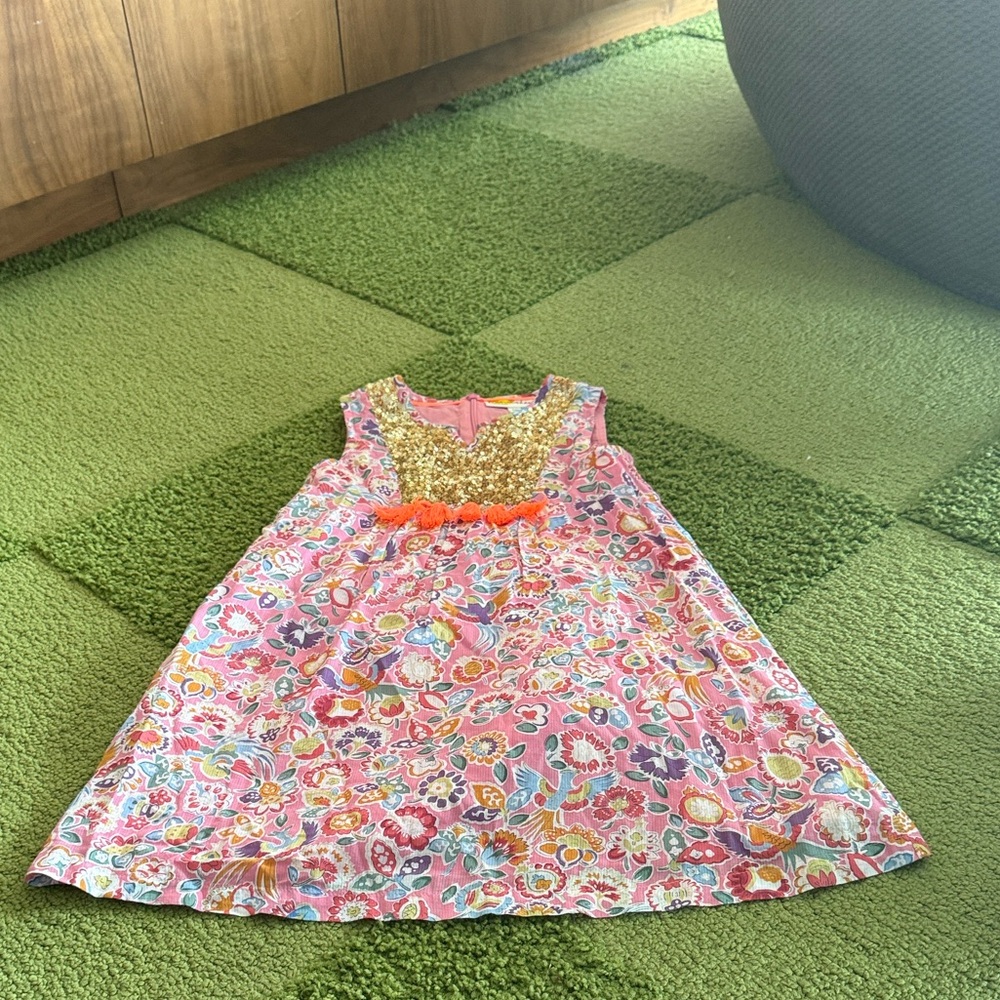 Mini Boden Sequin Floral Dress with Pink and Gold